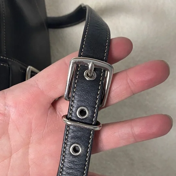Coach Black Leather Shoulder Bag with Buckle - Picture 8 of 11